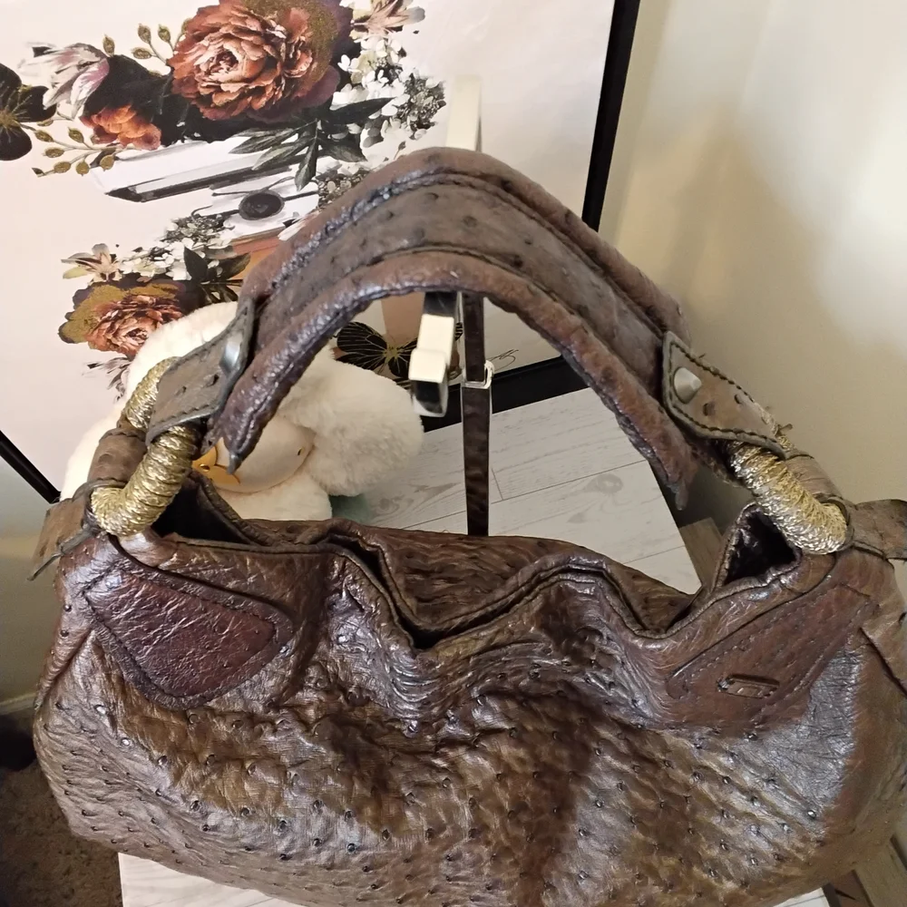 Nuti Sevillana Ostrich Leather Hobo Handbag
